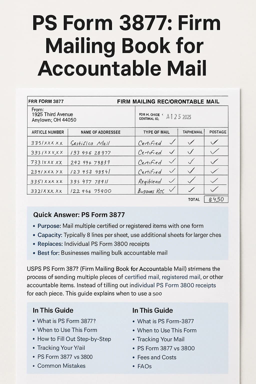 PS Form 3877: Firm Mailing Book for Accountable Mail - Step-by-step guide with examples