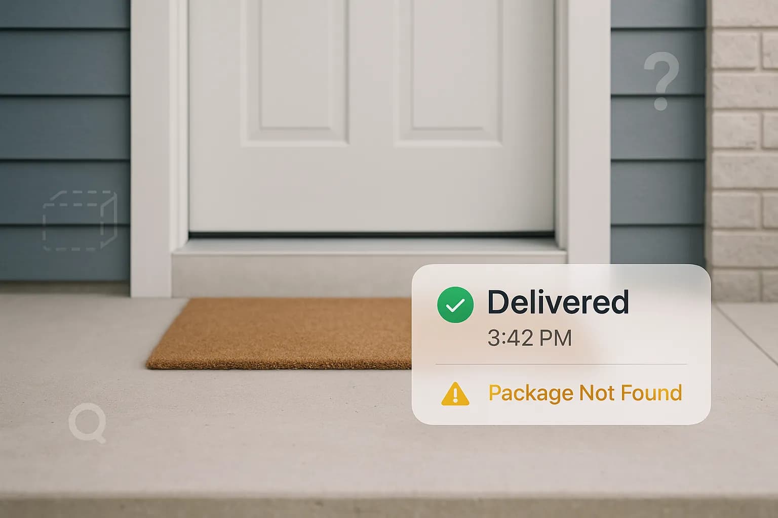 Empty doorstep with USPS tracking showing Delivered status